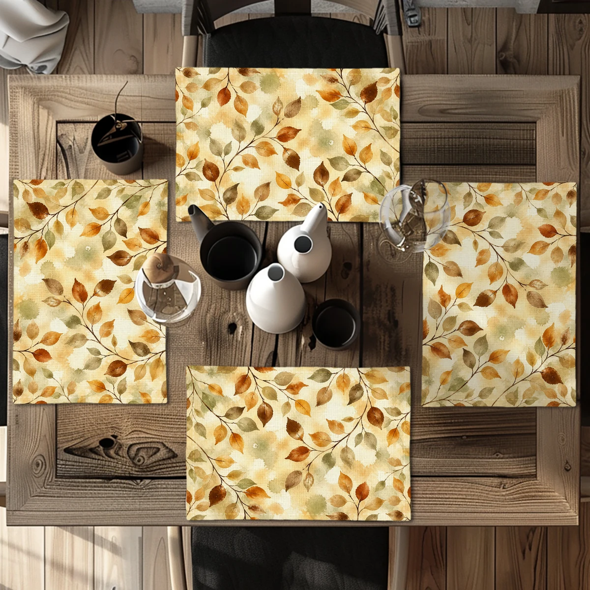 Bohemian Style Giraffe & Human Pattern Polyester Placemats & Coasters - Decorative Table Linens for Home Dining & Party Use