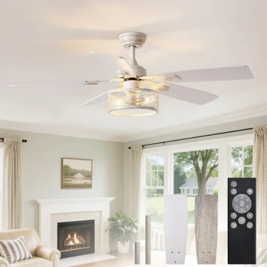 Rustic Ceiling Fan with Light: Quiet Ceiling Fans with 5 Blades Dual Finish Reversible - Farmhouse Ceiling Fan with Remote Cont