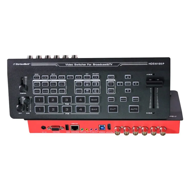 DeviceWell HDS6105P 4-CH SDI Input UVC Output PIP Chroma T-bar 4K30 Input Aluminum HD Live Video Mixer