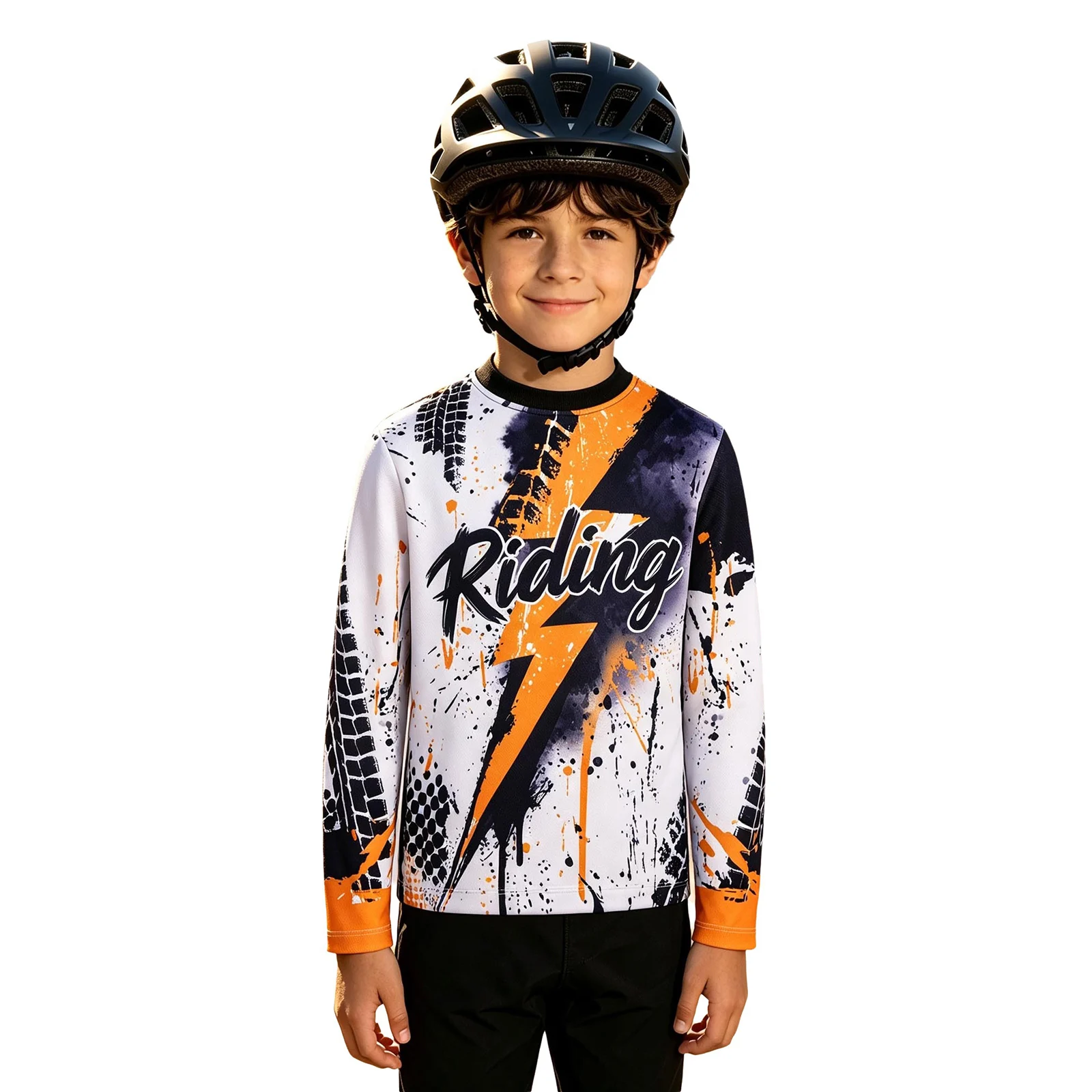 Jungen Dirt Bike Trikot Kinder Motocross Shirt Langarm Schnelltrocknend MTB Radsport-Oberteil Graffiti-Reifendruck Motocross-Trikot – Detail 16