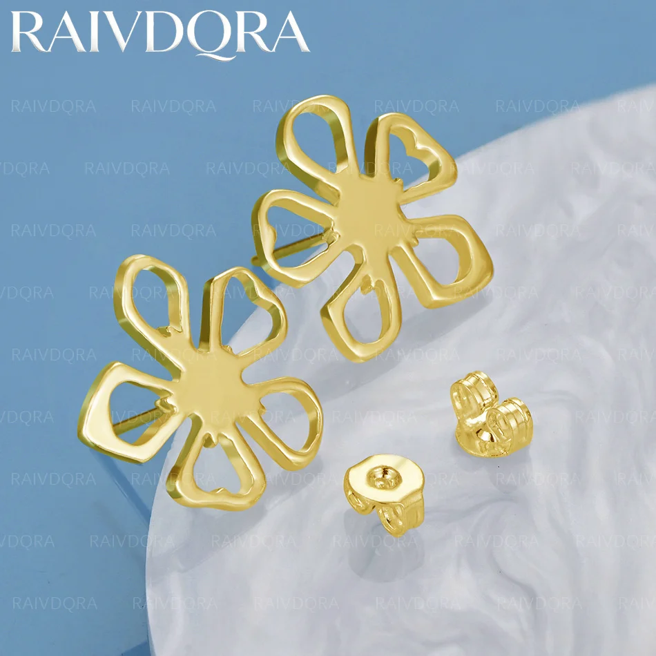 

18K Gold Plated Hearts Flower Stud Earrings For Women Fashion Jewelry Party Engagement Wedding Accessories