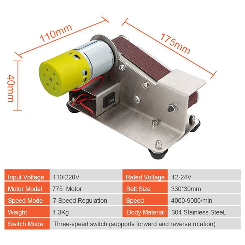 110V/220V Mini Electric Belt Sander DIY Polishing Grinding Machine Cutter Edges Sharpener Multifunctional Grinder Power Tool