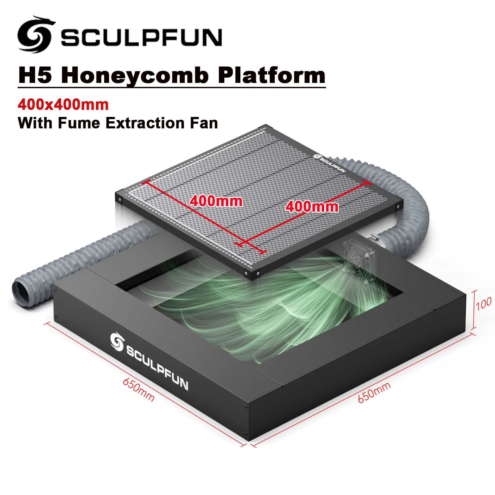 SCULPFUN H5 Gen2 Honeycomb Cutting Exhaust Platform 400x400mm Honeycomb Laser Bed with Fume Extraction Fan