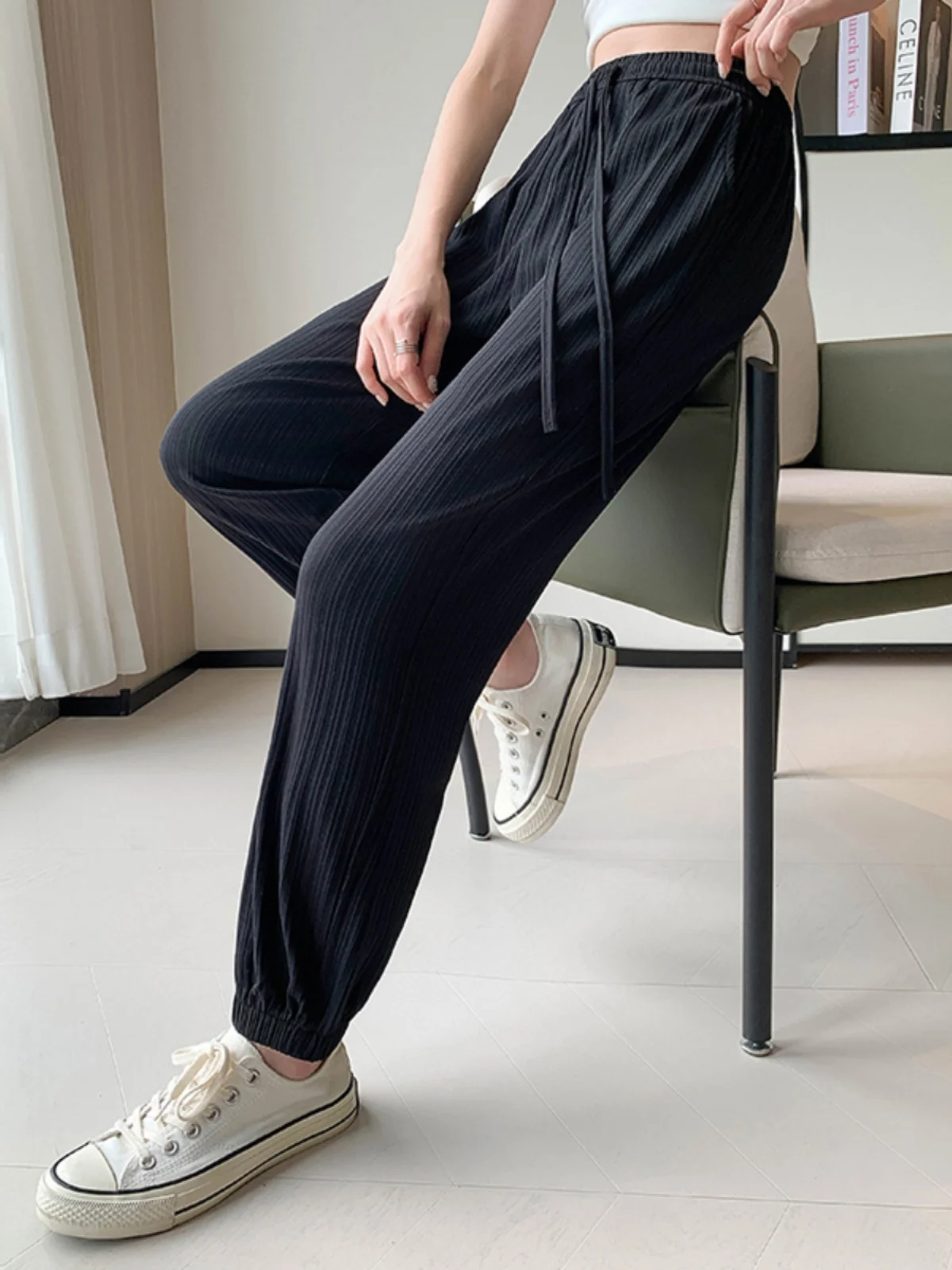 

Женские летние тонкие прямые брюки из ледяного шелка с высокой талией, укороченные, с защитой от солнца и комаров, повседневные, фасон «фонарики»