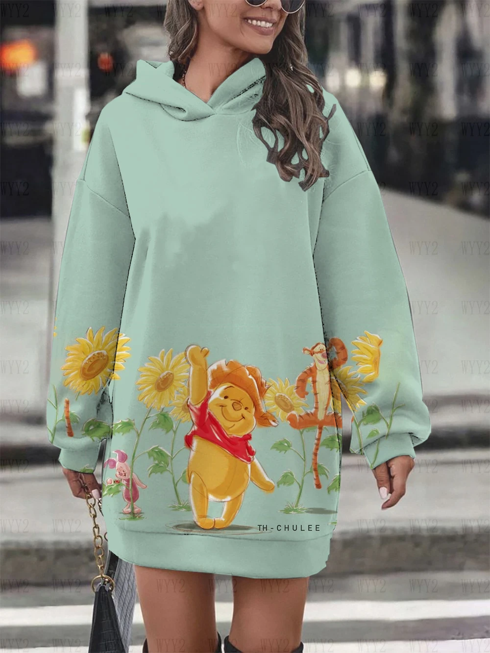 New Ladies Hoodie Dress Fashion Sweatshirt Sweatshirt Dress Print Disney Winnie the Pooh Women Hoodie Sweatshirt Dress