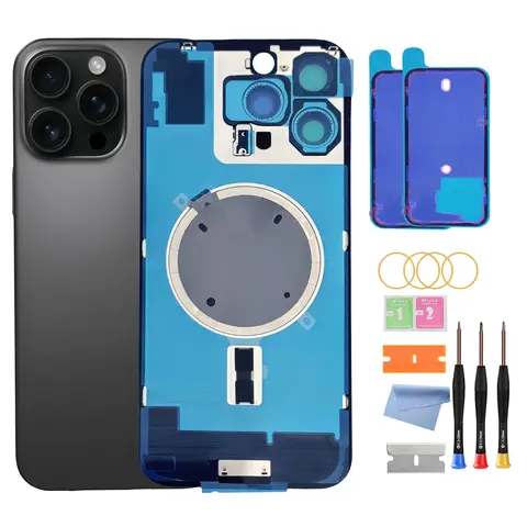 Reemplazo de cristal trasero para iPhone 16 Pro Max: cubierta trasera con marco impermeable, lente de cámara y kit de herramientas de reparación profesional