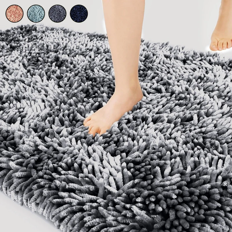 

Luxury Chenille Shaggy Bath Rug, super soft and thick, absorbent, non-slip, machine washable, bath mat for bathroom floors, bath