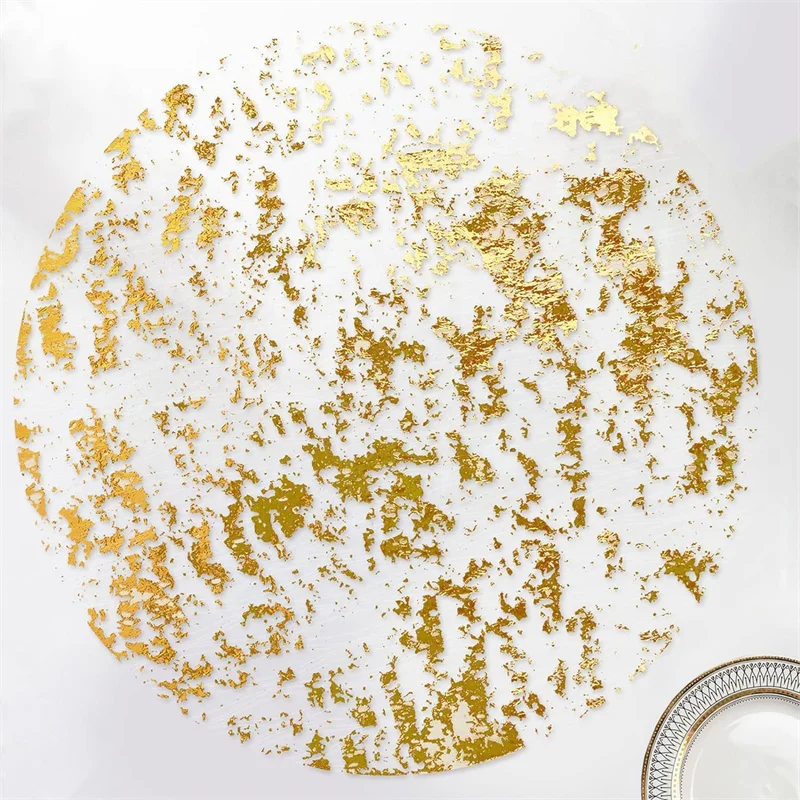 10/100 Stück Einweg-Tischsets in Gold, runde Tischsets aus Metallfolie in Gold, Tischdeckendekorationen für Hochzeiten, Partys, Familienessen – Detail 9