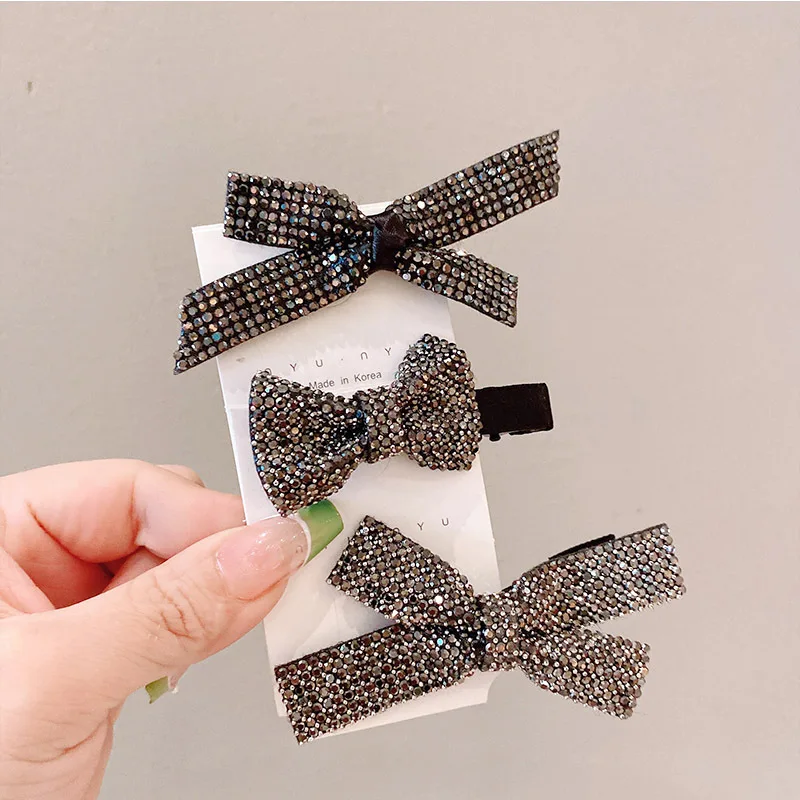 luxury hair clips accessories for girls Bow edge clip with sparking rhinestone bangs clip minimalist back spoon