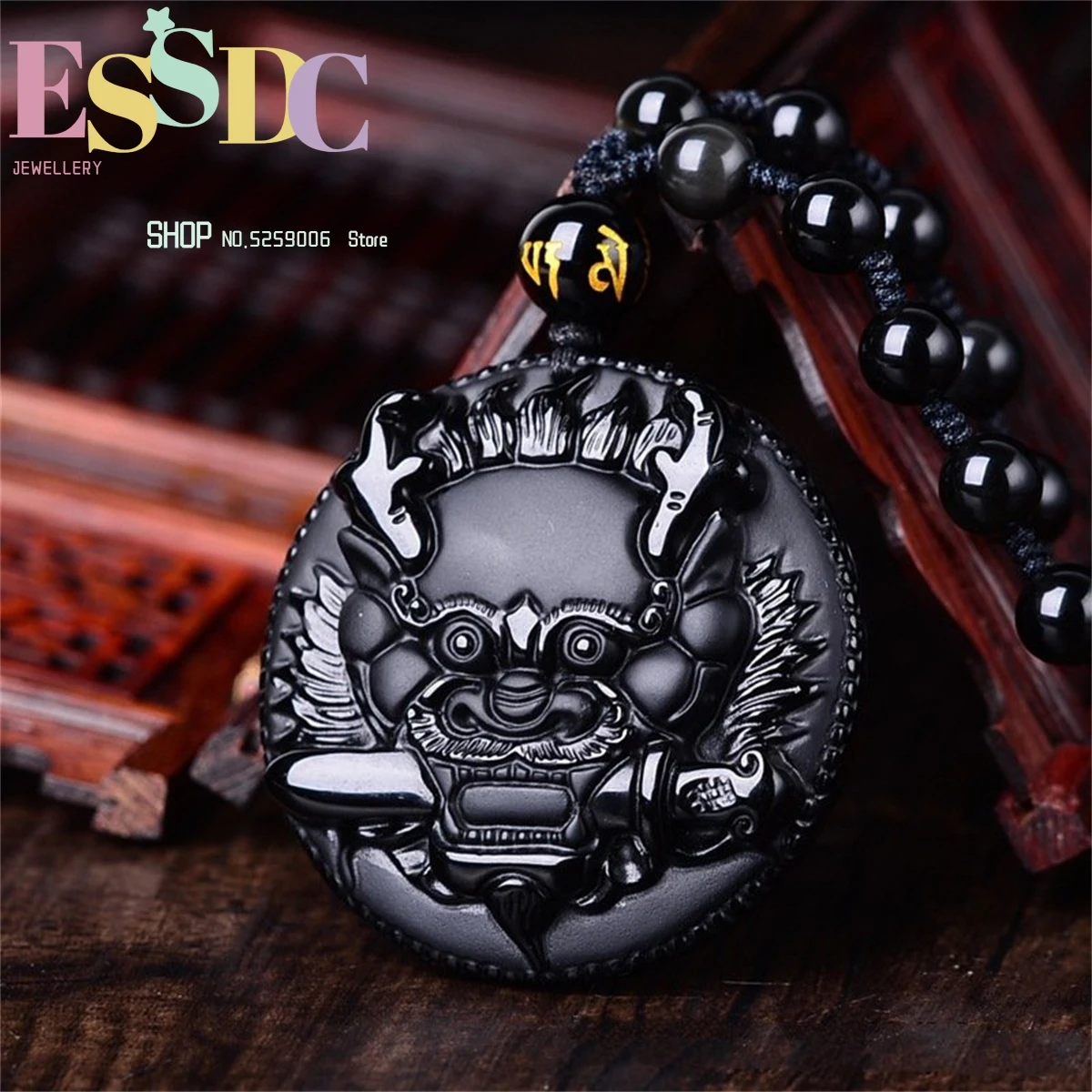 

Hot Sale Natural Black Obsidian Stone Shi Gandang Pendant Stop Evil Guard House Men's Dragon Head Pendants Necklace Wholesale