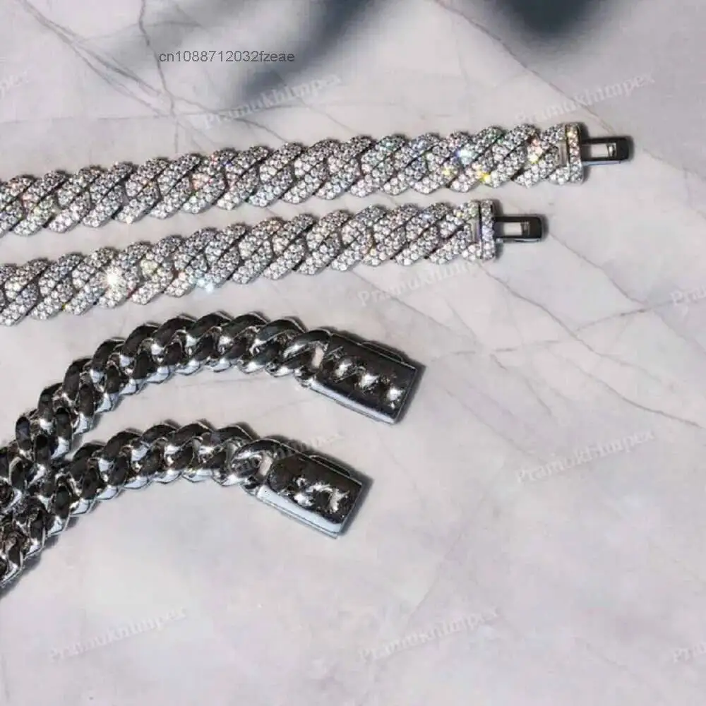 Luxury Artificial Diamond Chain Silver Moissanite Round Miami Chains Wholesale Low Price Moissanite Cuban Link Chain Necklace fo