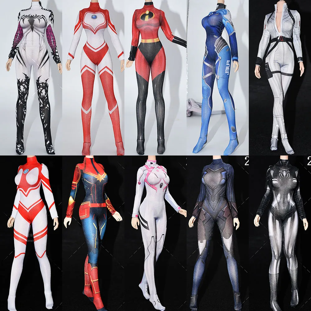 

24 Colors 1/6 Female Stretch Amazing Spider Girl Gwen Bodysuit Tights Jumpsuit 3D Printed Battle Suit for 12''Action Figure Body