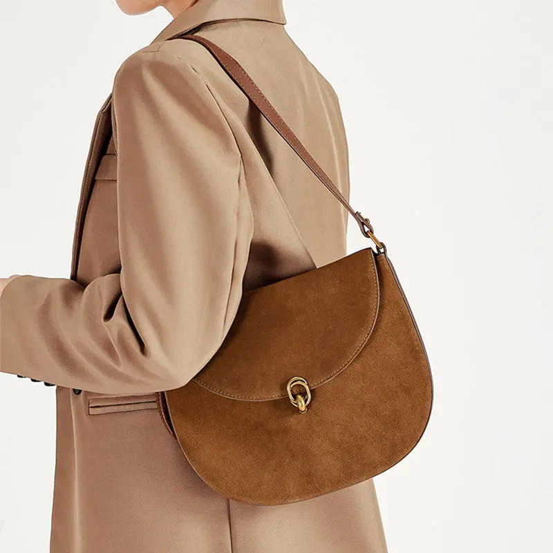 

Luxury Designer Women's Bag New Nubuck Cowhide Shoulder Saddle Bag High Quality Cow Leather Women Crossbody Bags Female Handbag