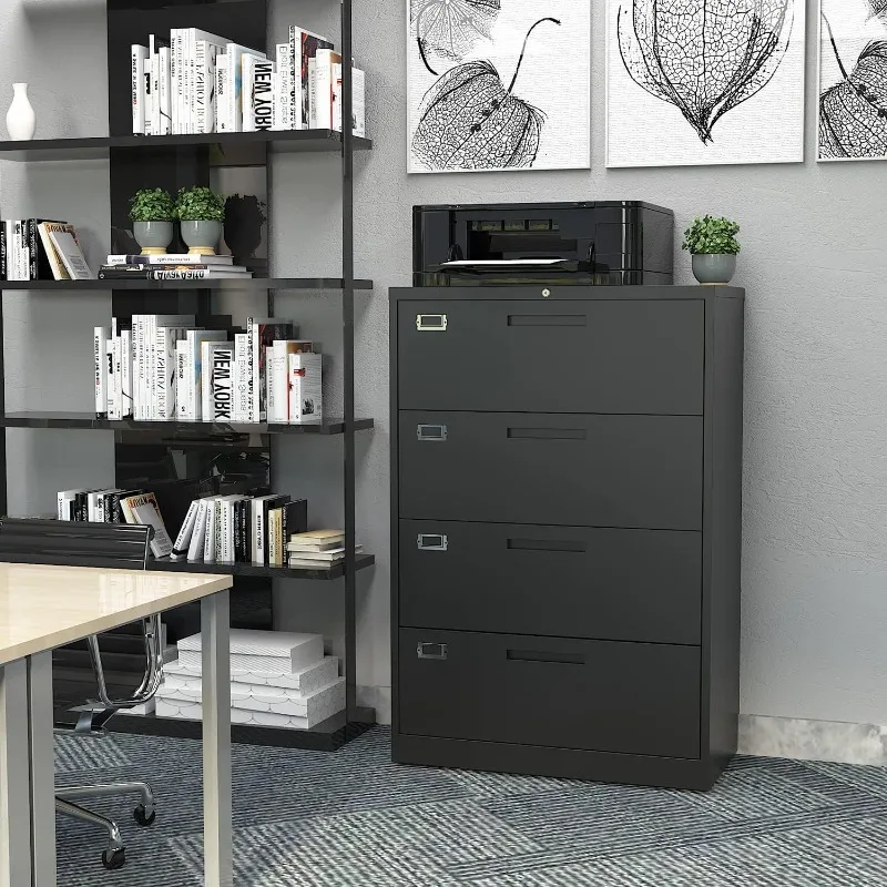 4 Drawer Filing Cabinet with Lock Metal Lateral File Cabinet Office Home Steel Lateral File Cabinet for A4 Legal