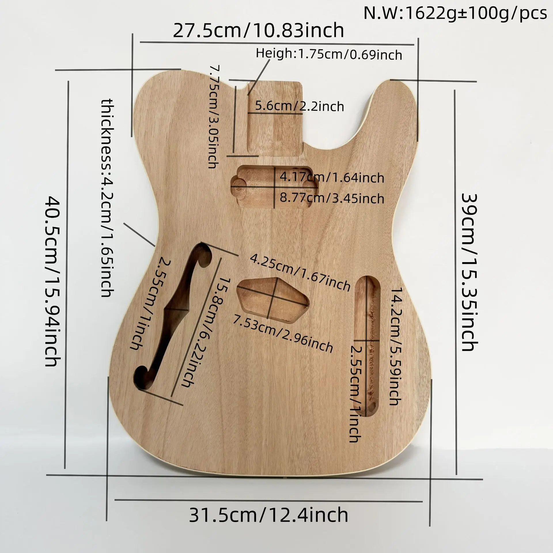 Mahogany TL F-Hole Semi-Hollow Electric Guitar Body DIY Unfinished Single Pickup Routing Guitar Body