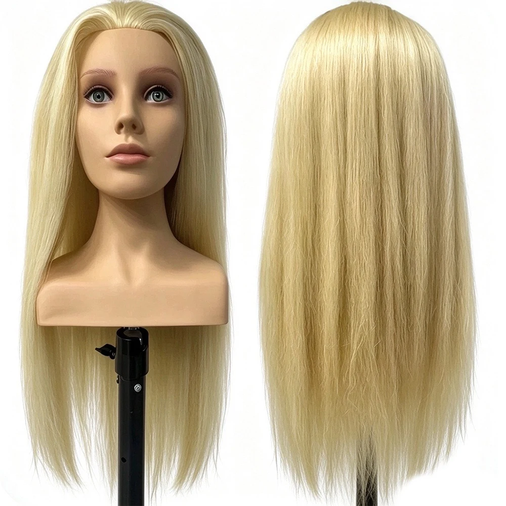 95% Real Hair Mannequin Head with Shoulders, 26 Inch Long Straight Hair, Training Head for Hairdresser Practice Cutting Styling
