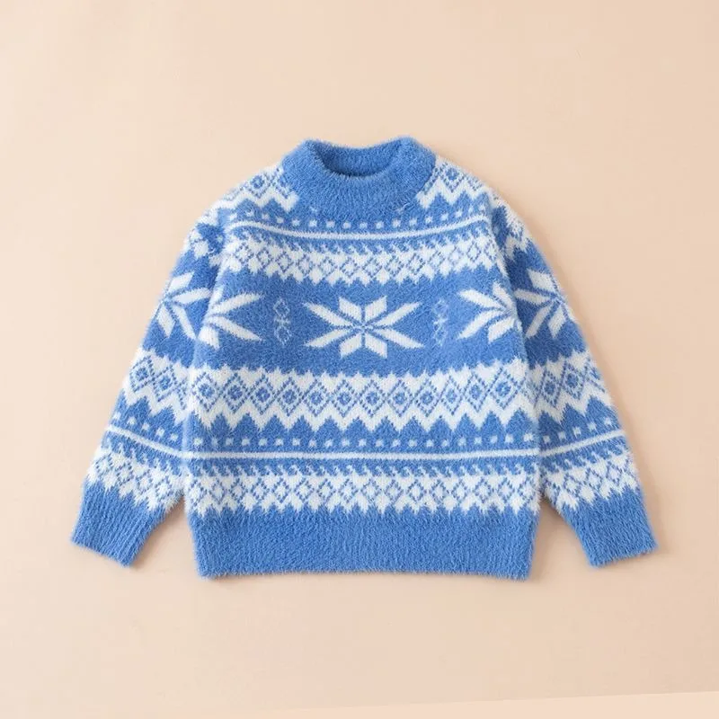 Boys' Faux Mink Knit Sweater Autumn Winter Thickened Warm Korean Style Crewneck Base Layer Toddler To Teen Stylish Kids' Wear