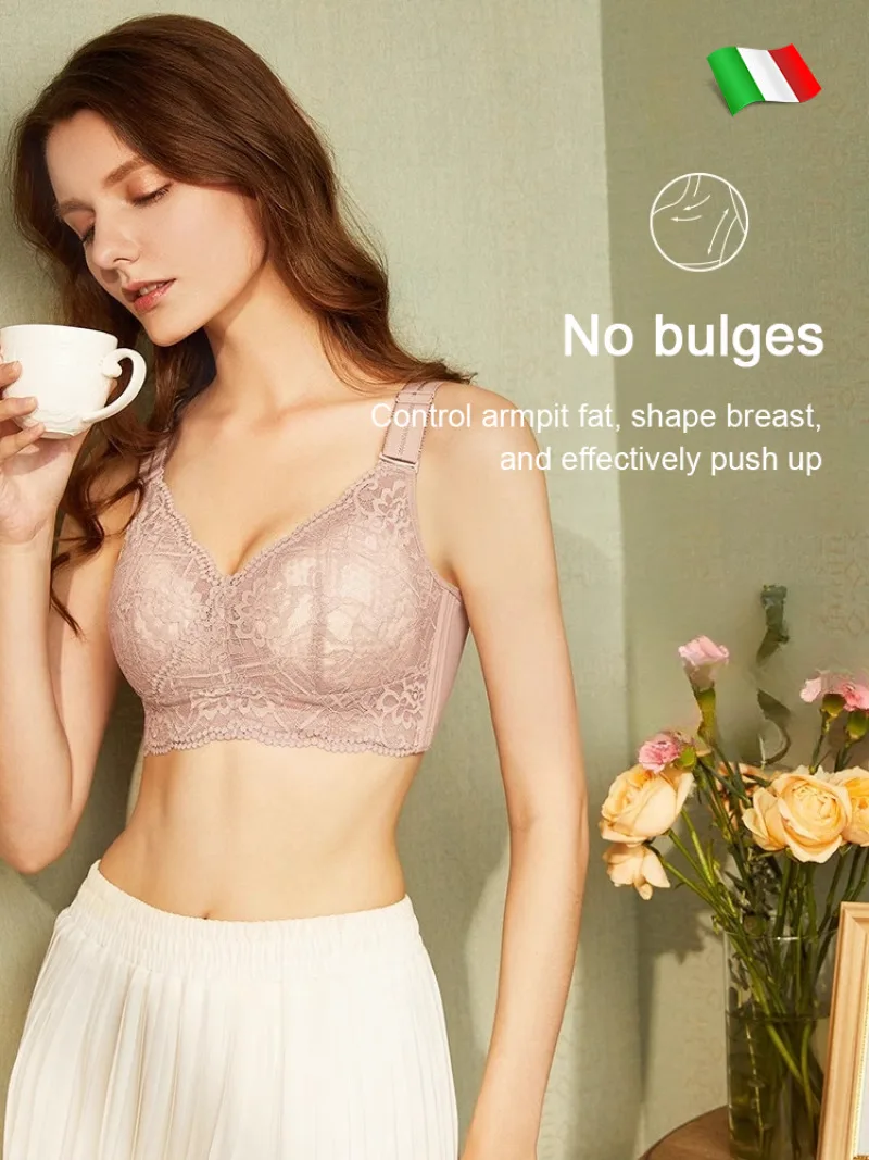 Women\'s Lace Bra Large Bra breasts show small Full Cup Anti-sagging Bra light thin models of breathable nonsteel ring underwear