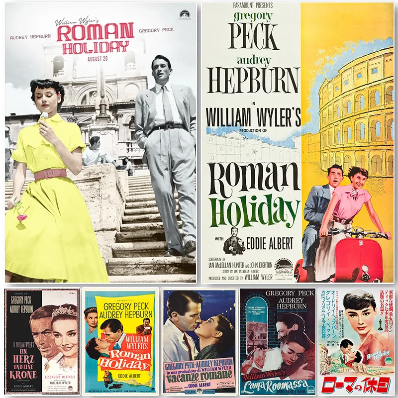 Vintage Roman Holiday Film Audrey Hepburn Romance Movie Poster Canvas Painting High Quality Prints Wall Art Pictures Home Decor