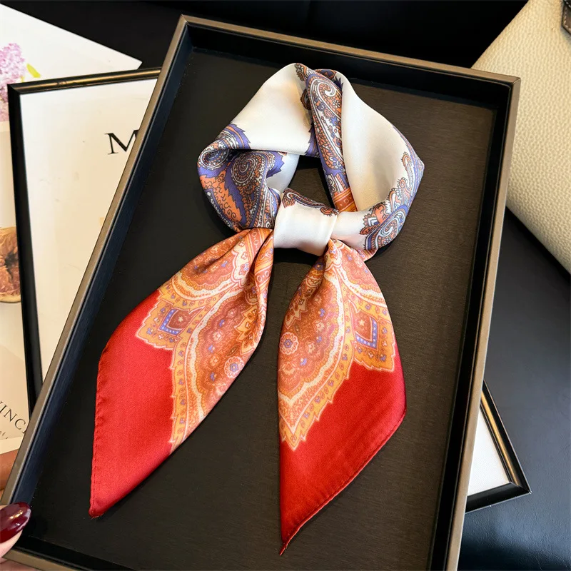 

Square Scarf Female Hijab Silk Print Luxury Shawl Wraps Headscarf Neckerchief Bandanas Ribbon Foulards Femme Luxury Brands