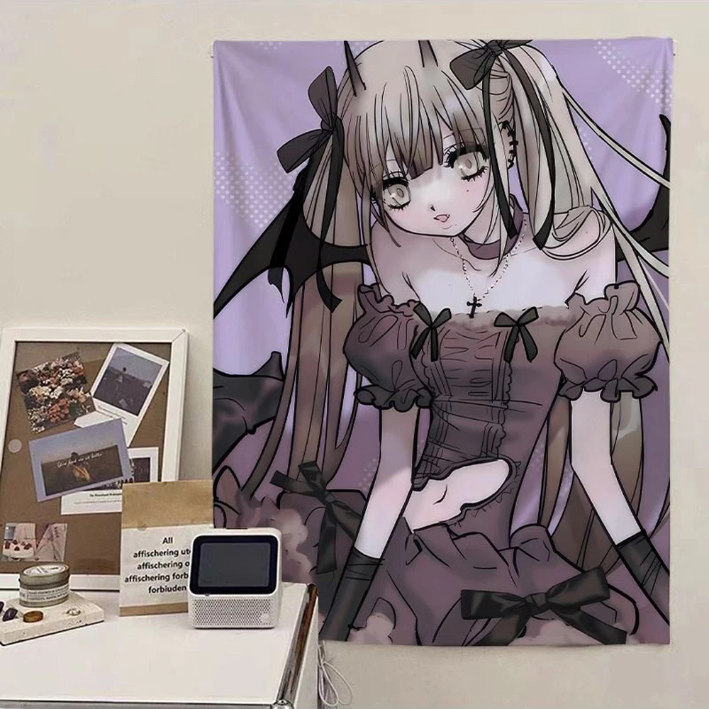 Cute Japanese Style Anime Tapestry for Girls Bedroom Dorm Wall Hanging Decor Photo Background Headboard Design