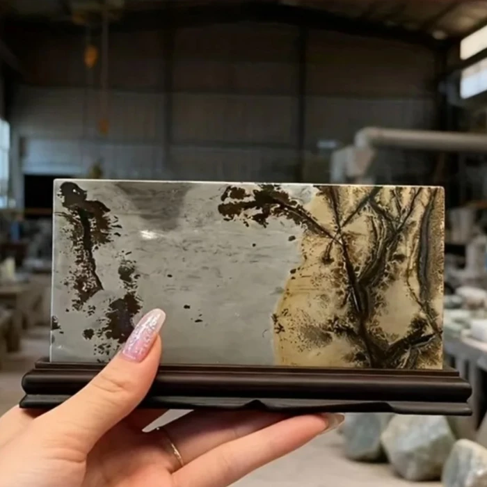 Natural Crystal Picture Stone Slate Landscape Painting, Feng Shui Reiki Healing Gemstone Craft, Energy Balancing Quartz