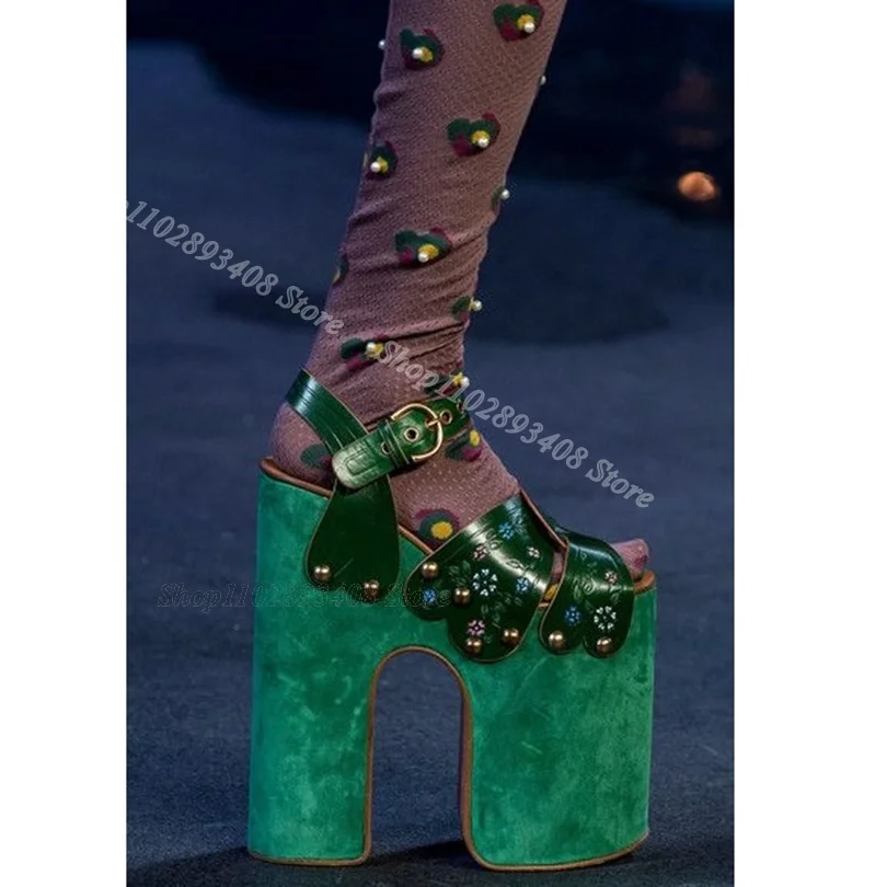 Lila Nieten-Verzierte Plateau-Sandalen mit Knöchelriemen, Peeptoe und Blockabsatz, Modische Damenschuhe, Zapatos Para Mujere