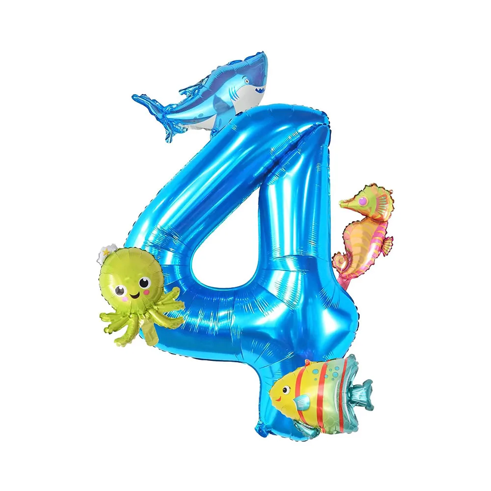 5 stücke Mini Meerestiere Luftballons Set 40 zoll Blau Nummer 0-9 Ballon Octopus Seepferdchen Fisch Folienballons Geburtstag Party Dekoration – Detail 6