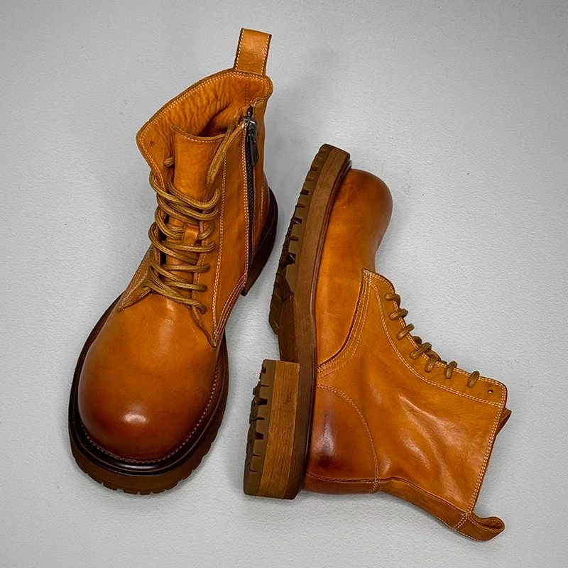 الأمريكية الرجعية غسلها جلد الحصان سميكة سوليد زيادة الأحذية الأحذية للذكور الحصان الجلد اليدوية Goodyear أحذية عالية الجودة الرجال #3