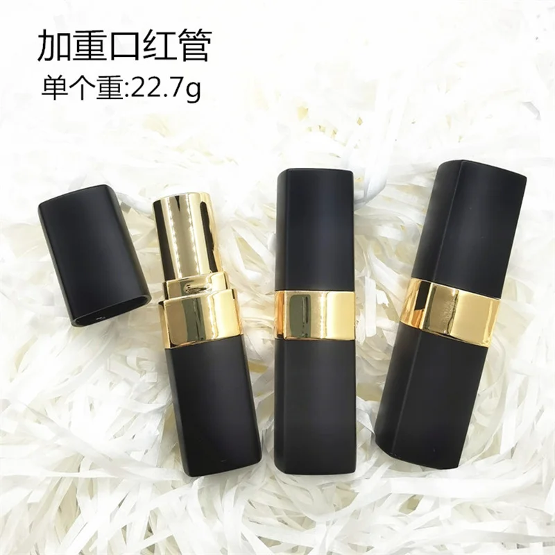 

50 Printed LOGO Weighted Lipstick Empty Tube 12.1mm Square High-end DIY Hand Lip Balm Container Shell Black Cosmetic