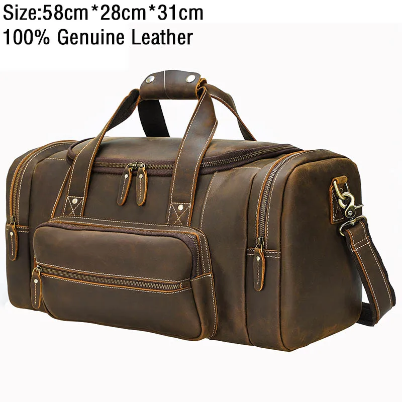 Luufan-Sac de voyage en cuir véritable pour homme, sac messager vintage, bagage de week-end, cuir de vache, 23 \