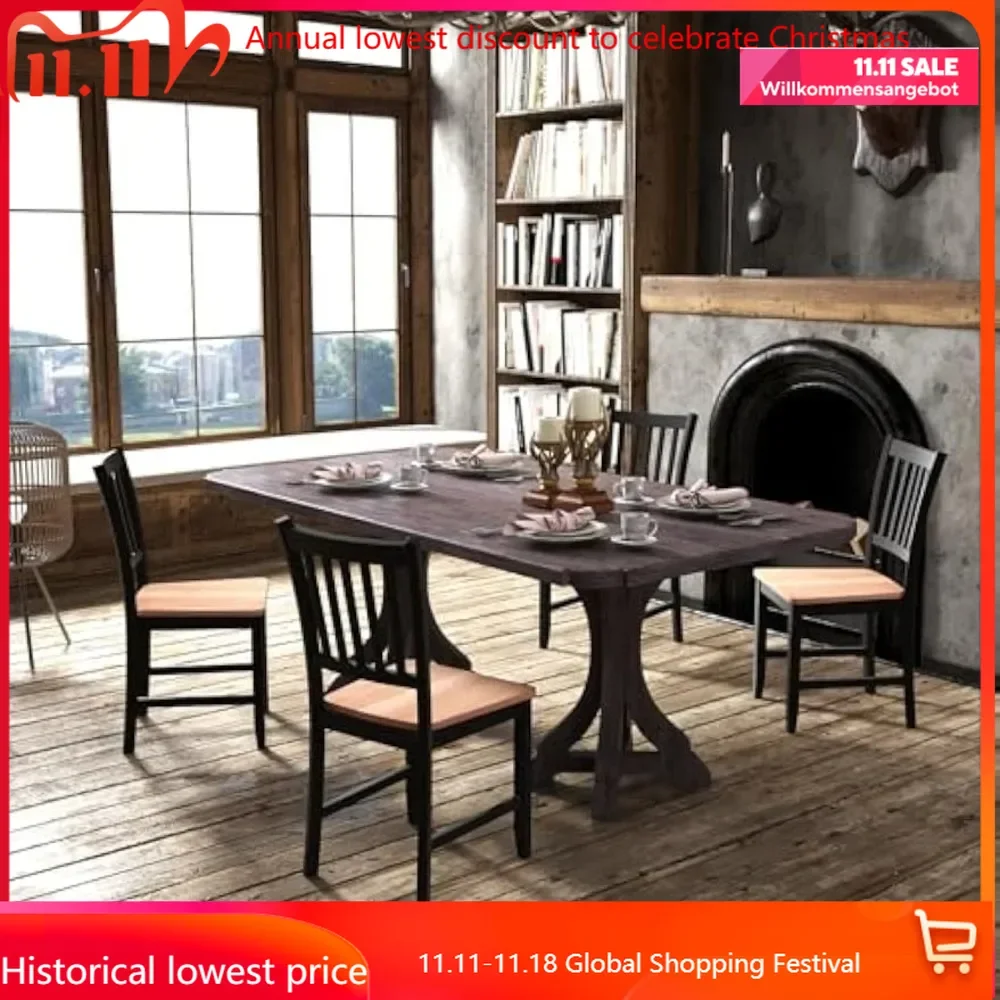 Wooden Dining Chairs Set of 4, Farmhouse Kitchen Chair with Rubber Wood Legs, Easy to Assemble Armless Dining Side Chair