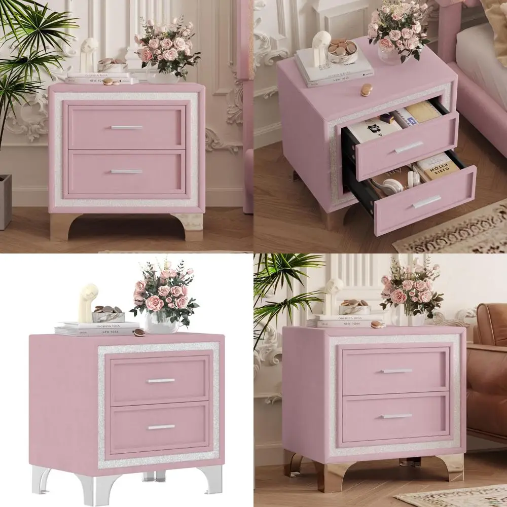 금속 다리가 있는 침실용 미드 센추리 벨벳 서랍장 2개, 다리와 손잡이를 제외한 완전 조립형, 침대 옆 테이블