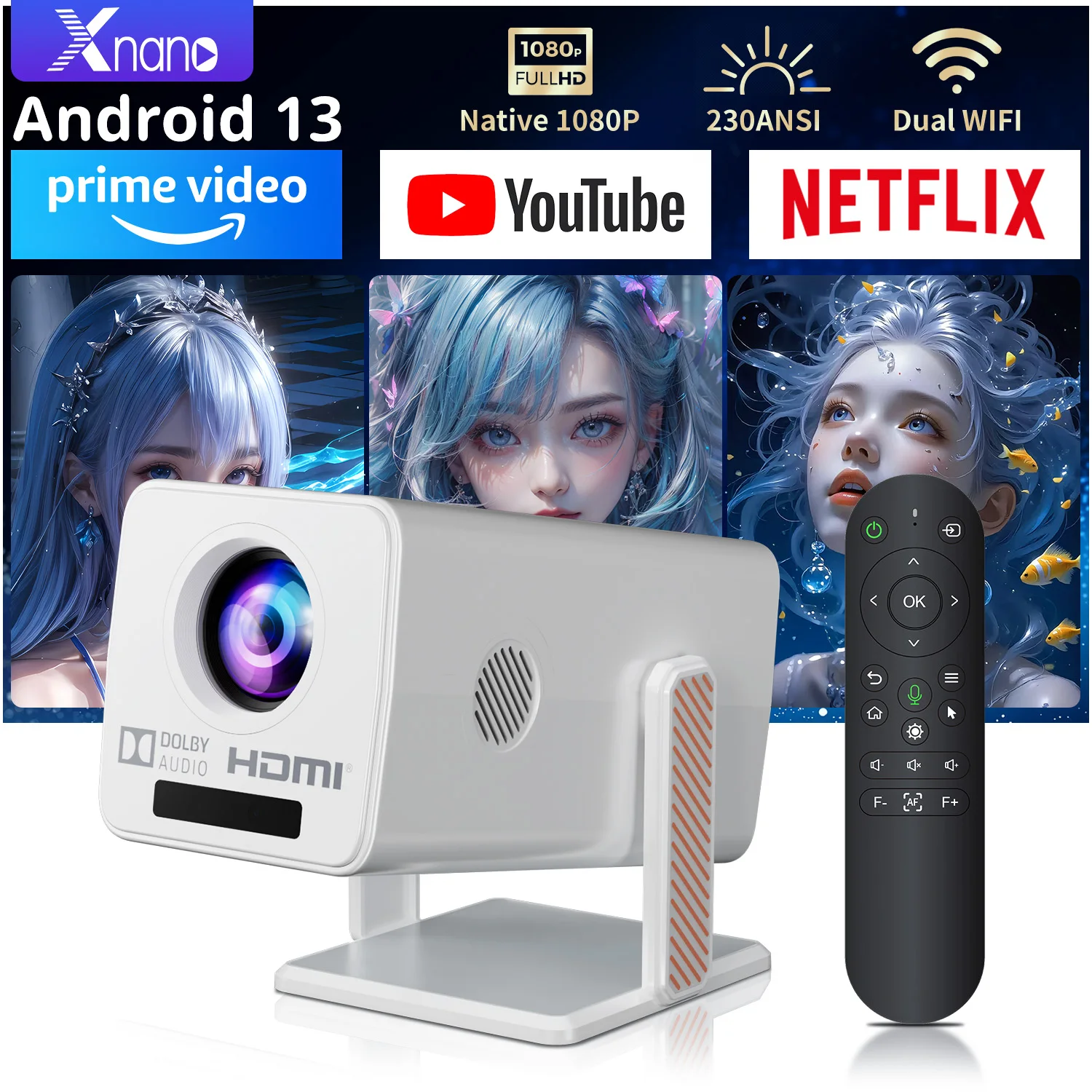 

Xnano 4K Android 13 проектор родной 1080P 390ANSI T950S двойной Wi-Fi6 BT5.0 1920*1080P кино умный проектор портативный уличный