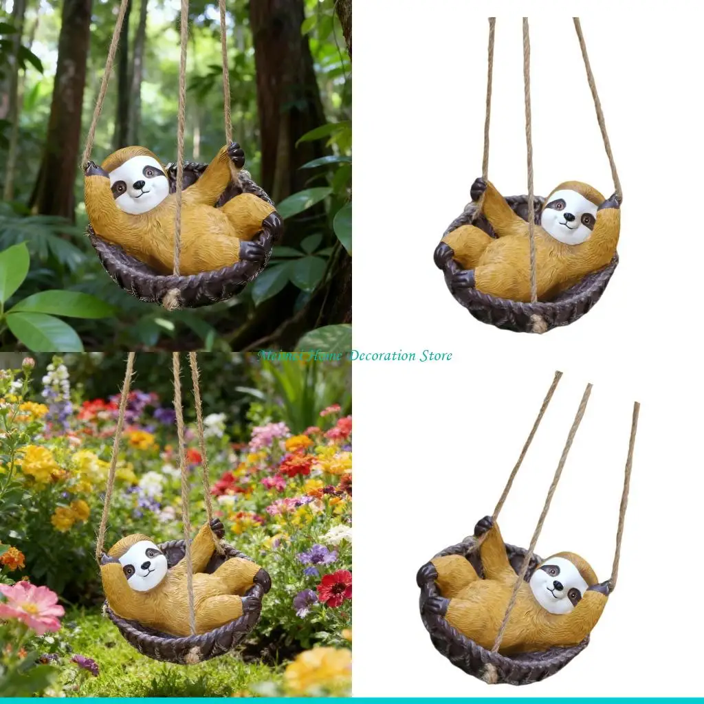 H7BF Funny Resin Sloths In Cradle Swing Decorative Hanging Sculpture Ornament For Home And Outdoor Space Garden Patios Decors