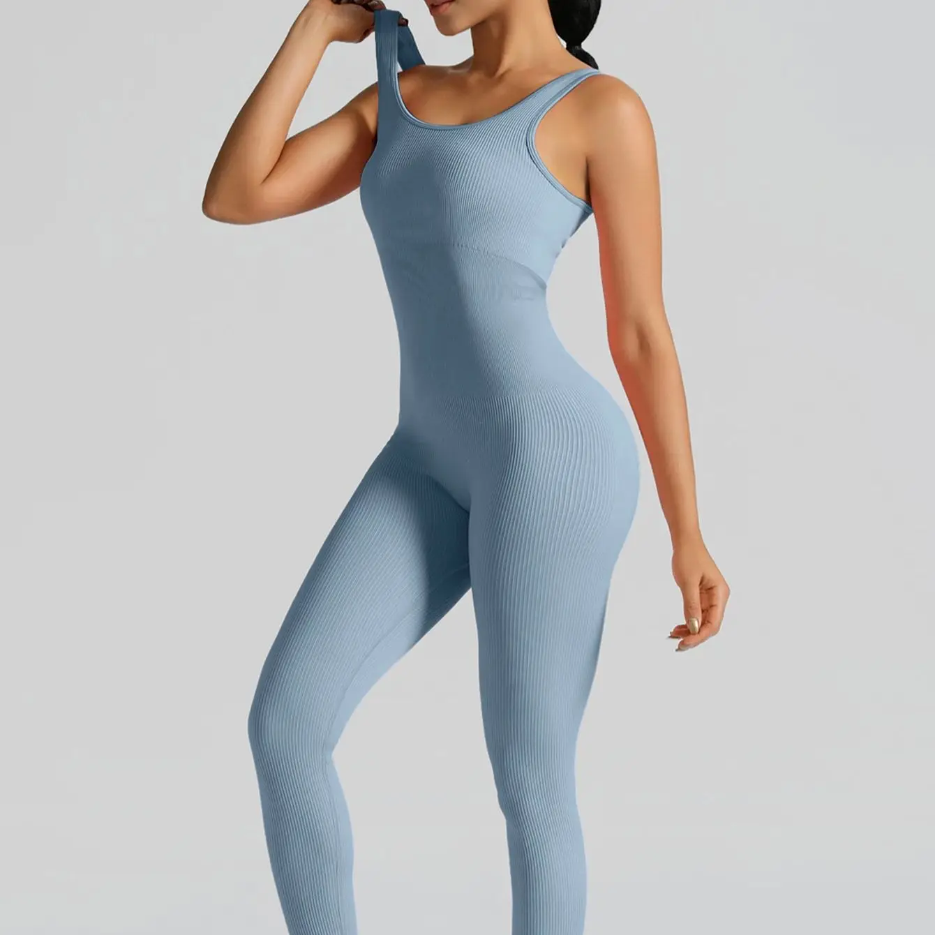 

High Waisted Butt Lifting Yoga Jumpsuit for Women, Peach Booty Sculpting Seamless One Piece Workout Bodysuit, Gym Romper fitness