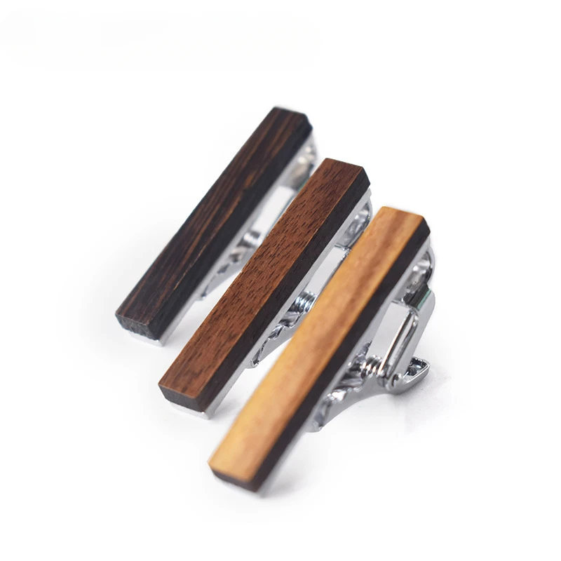 High Quality Wooden Tie Clips 4cm Plating Brass Anti-slip Clip Man's Suit Accessories