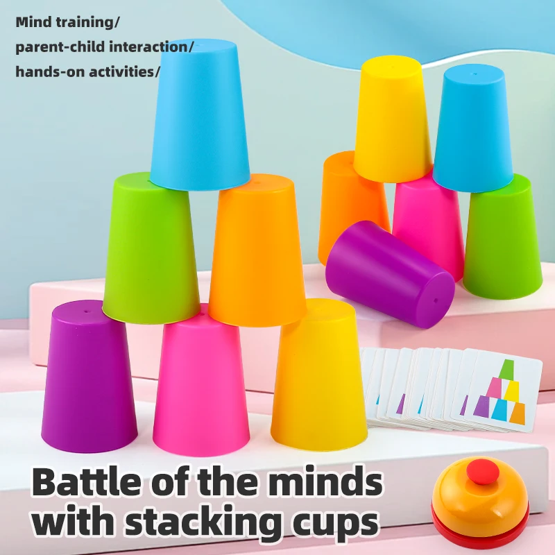 

Fun interactive two-player cup stacking game - a toy competition for hand speed. An educational toy for Halloween gifts.