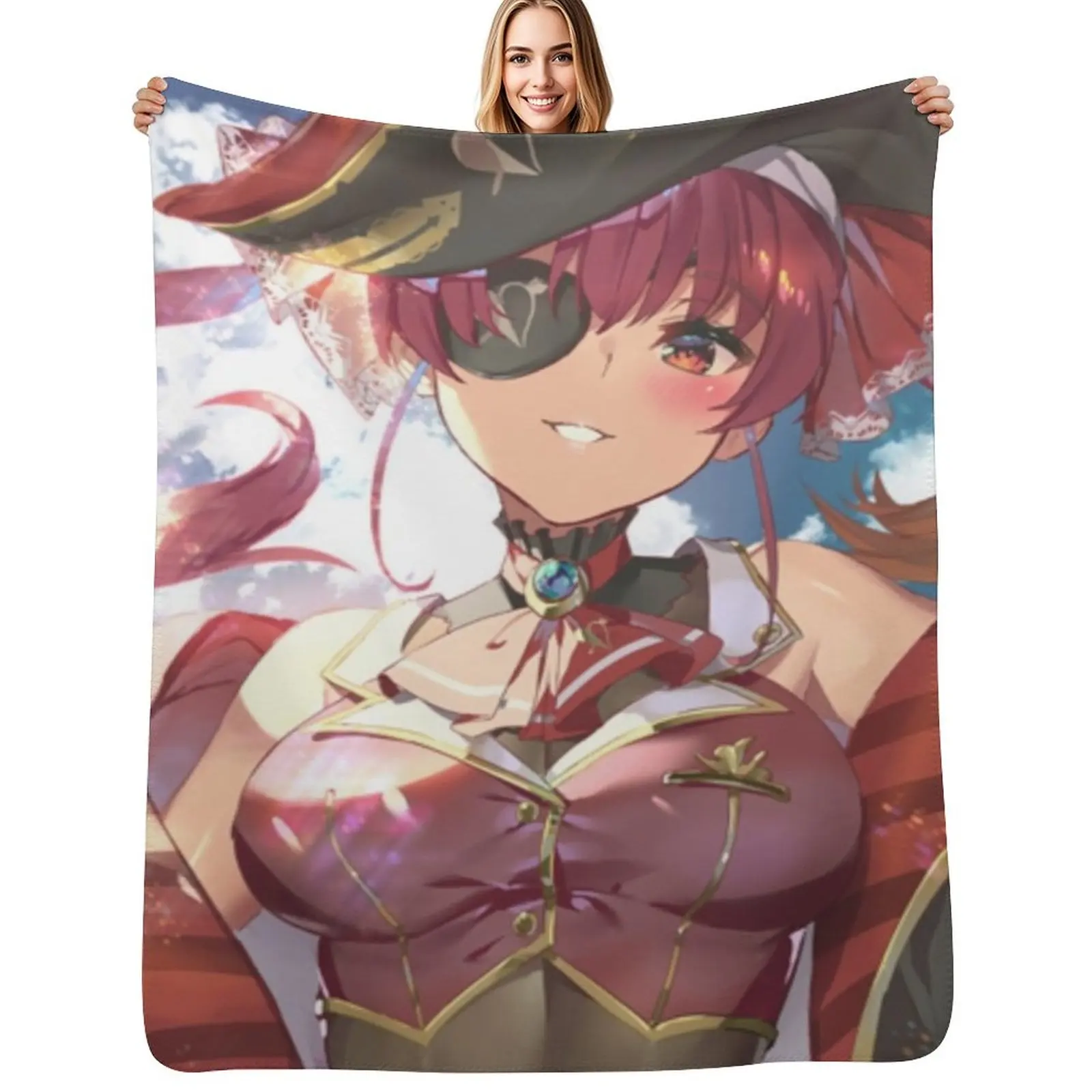 

Houshou Marine Wearing Pirate Suits Throw Blanket Hair Decorative Sofa Luxury Loose Blankets