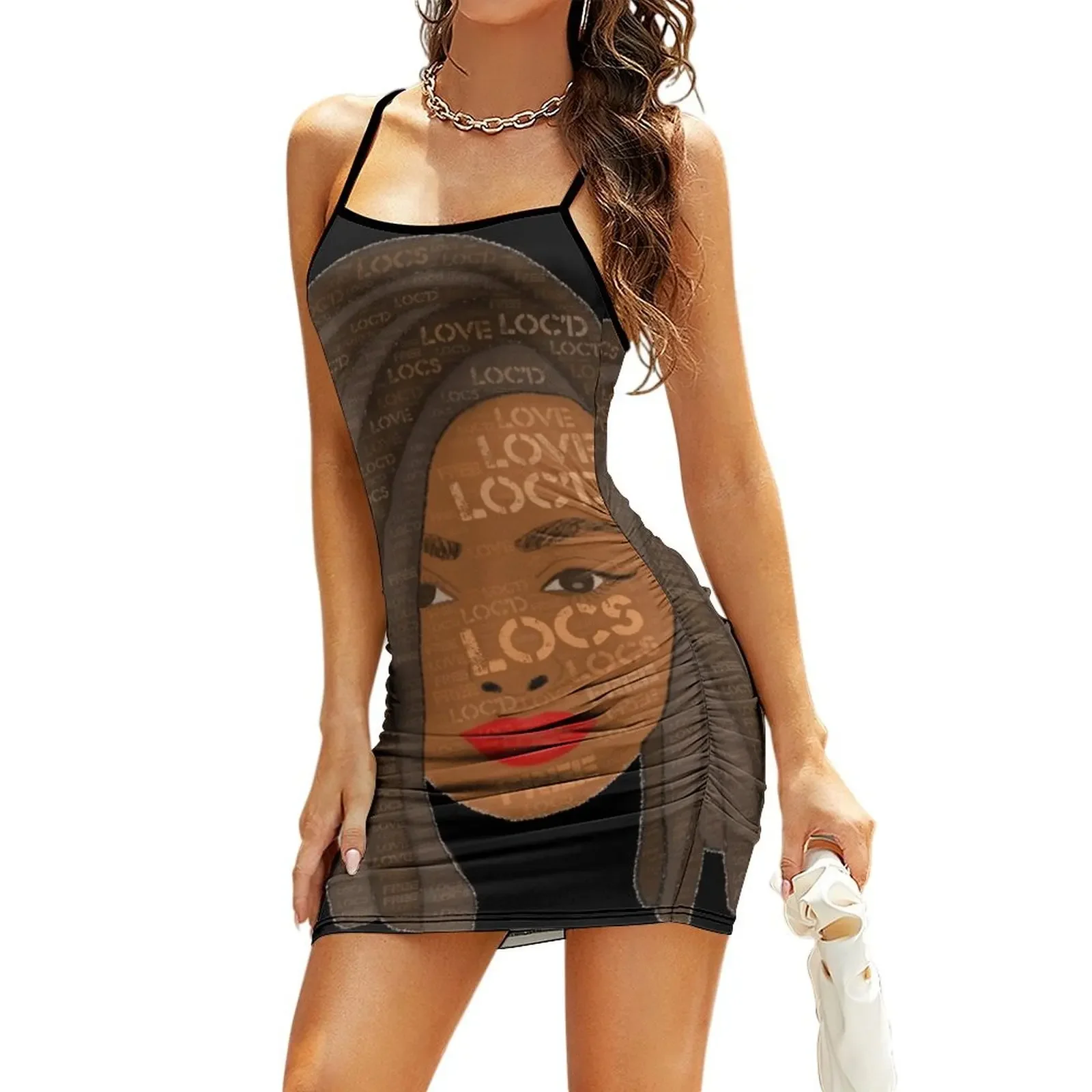 

Brown Locs Loc'd Drawing Sling Dress long dress women beach dresses women clothes Dress
