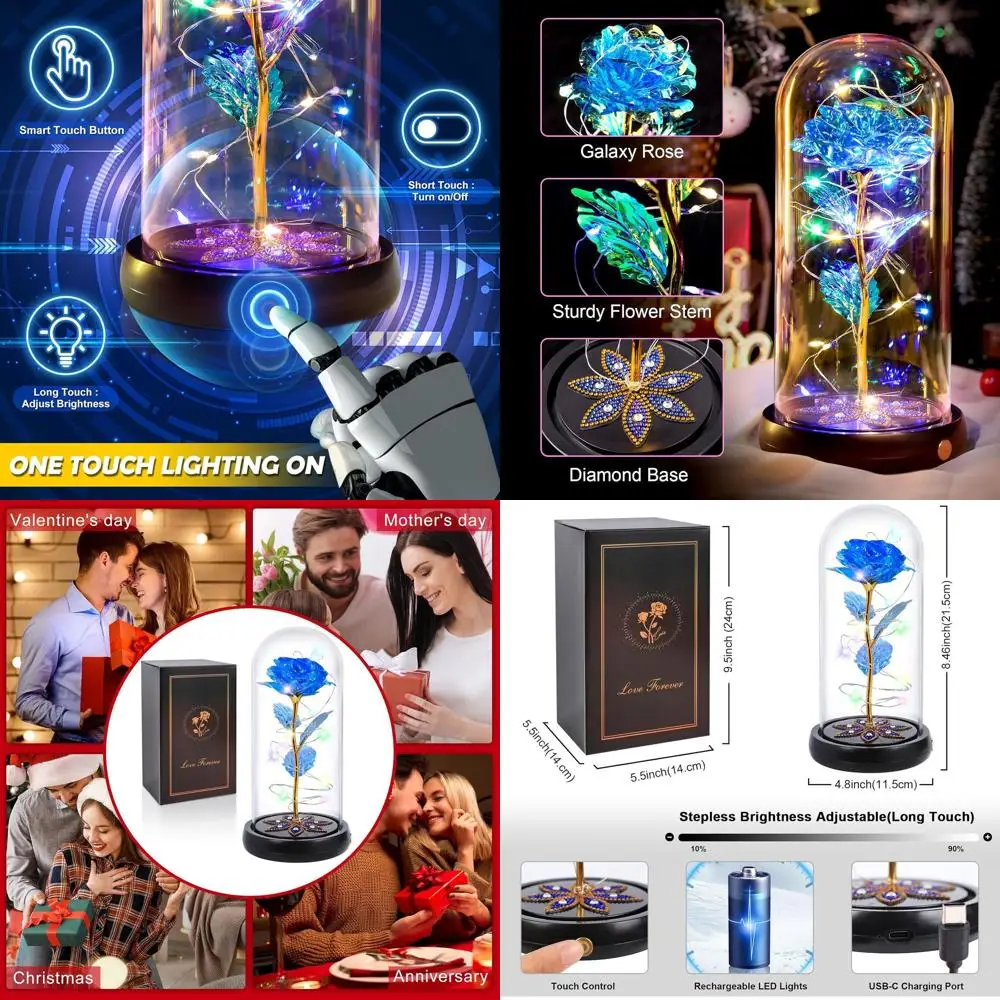 

Birthday Gifts for Women Mom Rechargeable Galaxy Glass Roses Forever Preserved Flowers for Delivery Prime Smart Touch Light Up R