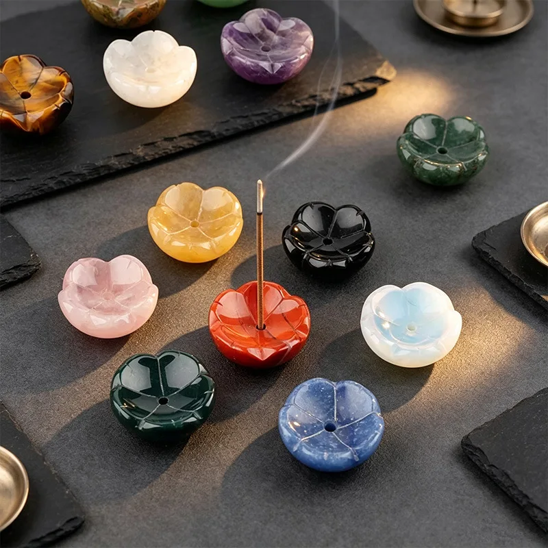 5/10pcs Natural Crystal Lotus Incense Holder Stone Aroma Burner Meditation Home Decor Zen Gift Handmade Table Decoration