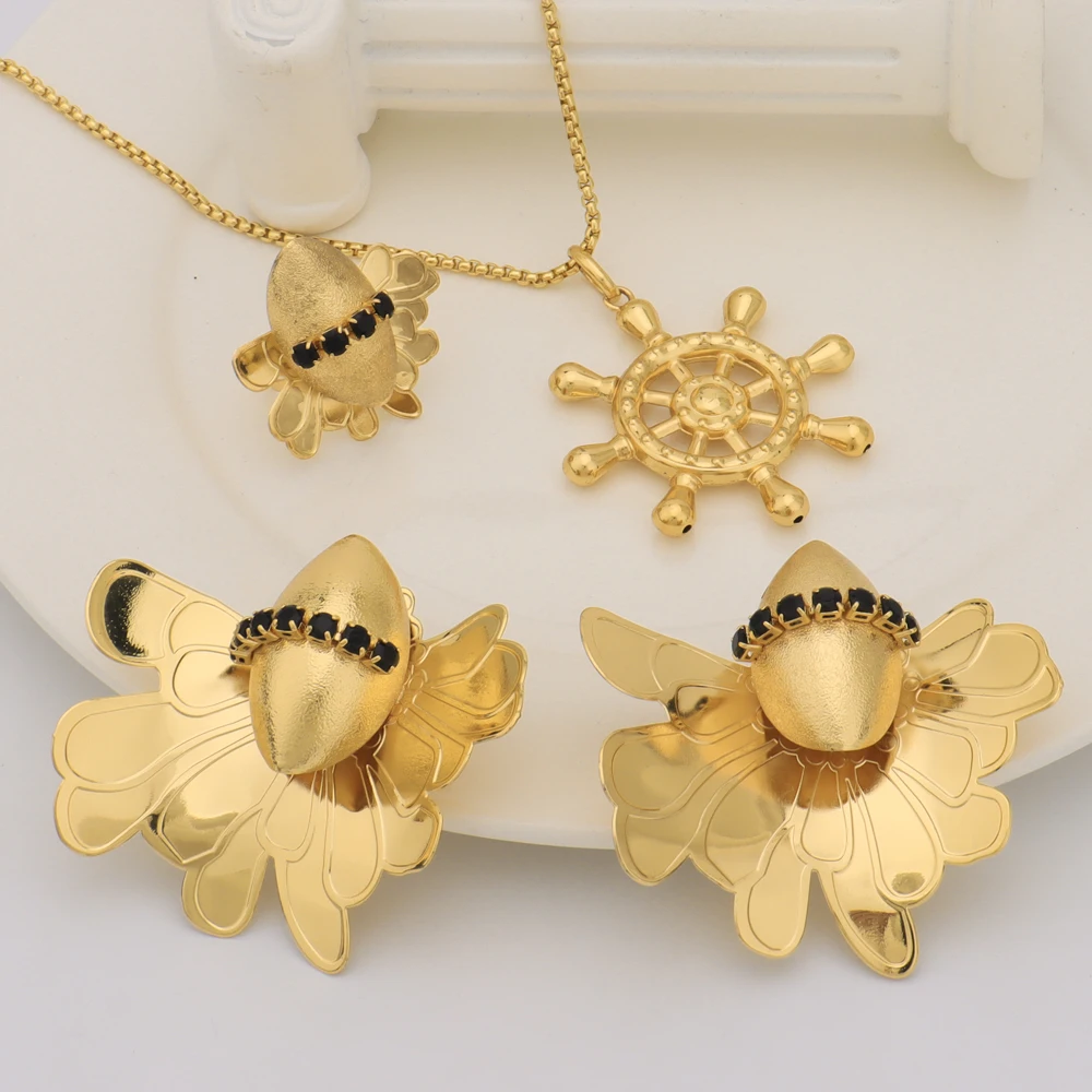 

African Noble Luxury 3Pcs Earrings & Ring & Necklace Jewelry Set for Women, Elegant Exclusive Design jewellery woman Gift