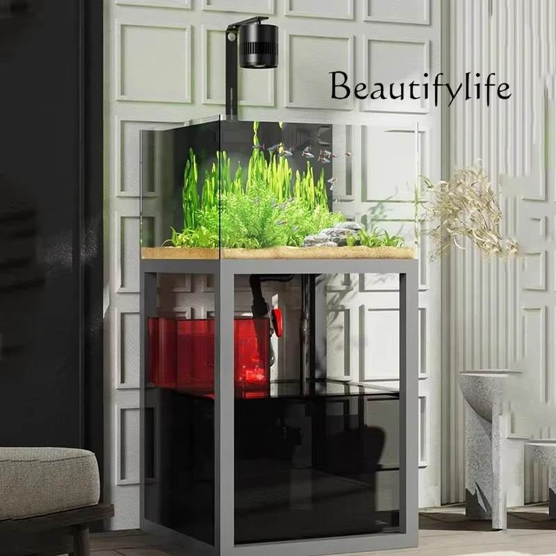 

ultra-white glass living room household small industrial wind goldfish aquarium Water-free new bottom filter fish tank