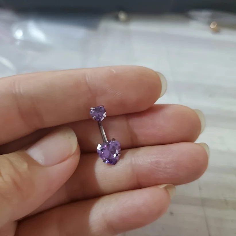 1-4pcs Belly Button Rings, Purple Heart Shaped Butterfly Cubic Zirconia Navel Rings, Body Piercing Jewelry, Holiday Gift