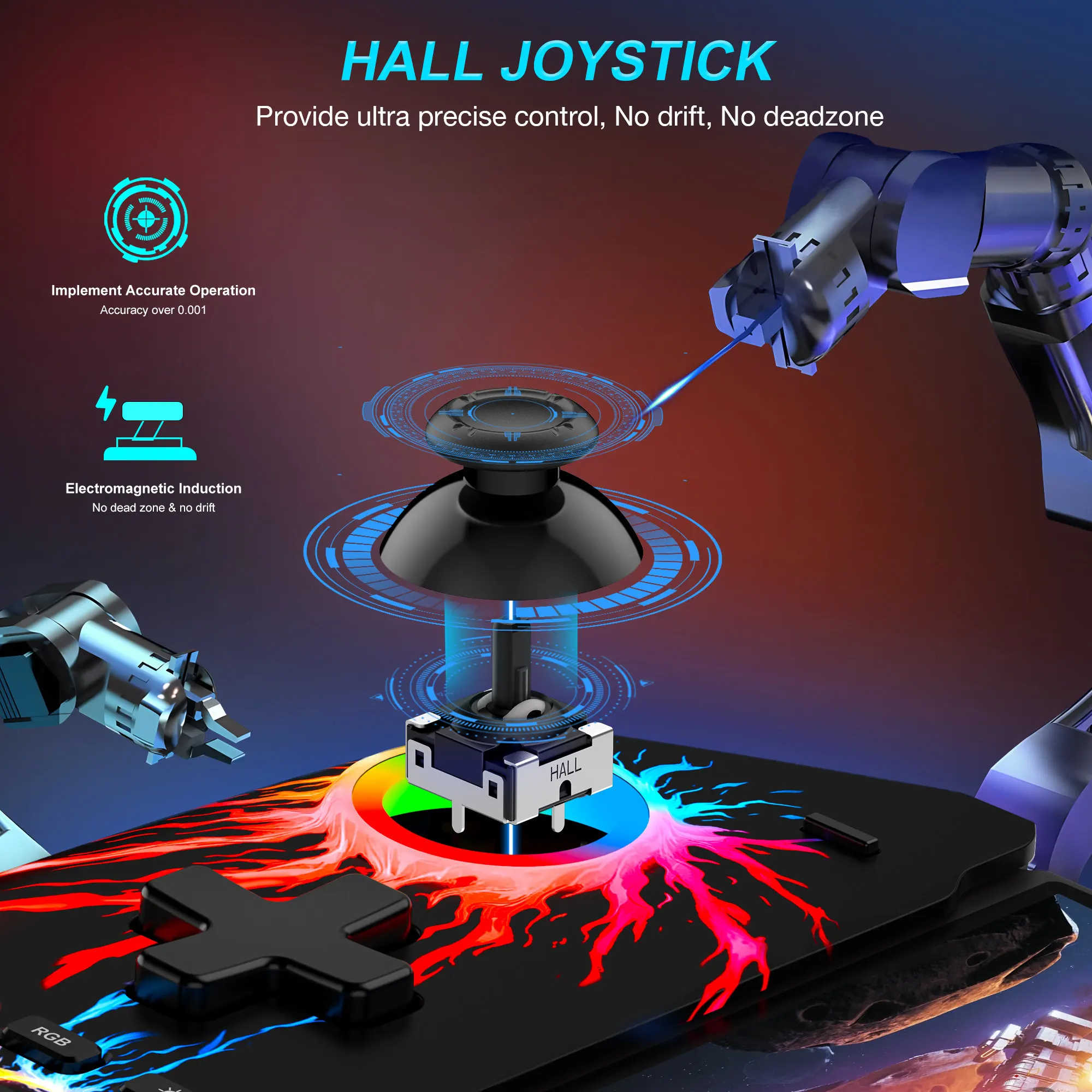 BEBONCOOL RGB Hall Effect قطعة واحدة Joycon لنينتندو سويتش/سويتش OLED المدمج في 6 محاور الدوران محرك مزدوج الاهتزاز غمبد