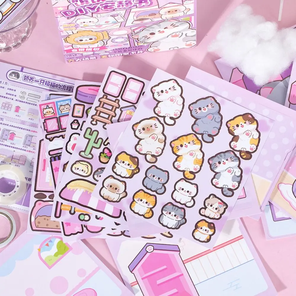 Libro magnético silencioso Kawaii Montessori, libro de pegatinas de gato hecho a mano, libro de dibujos animados 3D DIY para niños, libro ocupado, juguete para niños pequeños