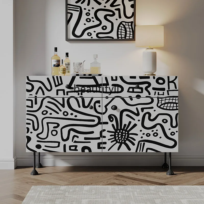 

Solid wood dining side cabinet, home living room storage decoration, modern, with drawers porch cabinet