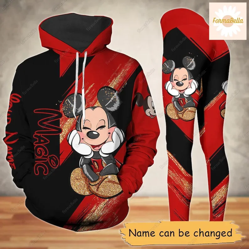 Disney-Ensemble pull à capuche et pantalon de yoga pour femme, sweat à capuche 3D, caleçon de yoga, vêtements de mode anime, nou