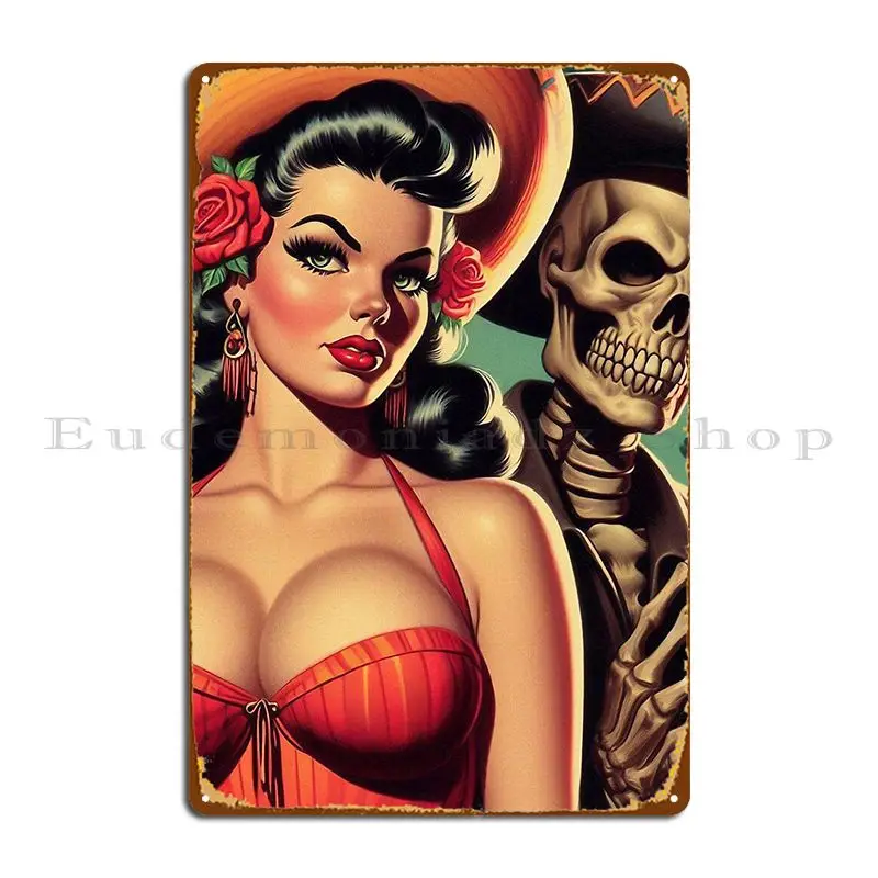 Vintage Mexican Skull Girl Metal Signs Customize Wall Decor Cinema Design Pub Designing Tin Sign Poster